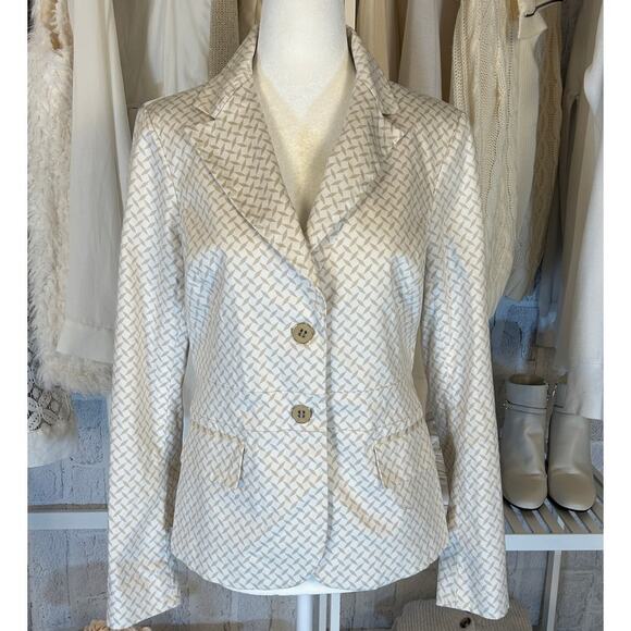 New York & Company Women's Size 6 Stretch White and Beige Printed Blazer #0410 - Picture 1 of 13